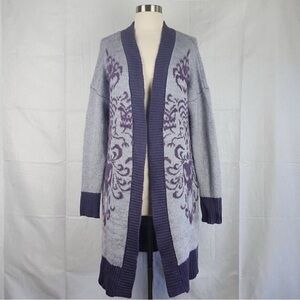 Disney Haunted Mansion Gray Purple Wallpaper Open Front Cardigan Sweater Size XL
